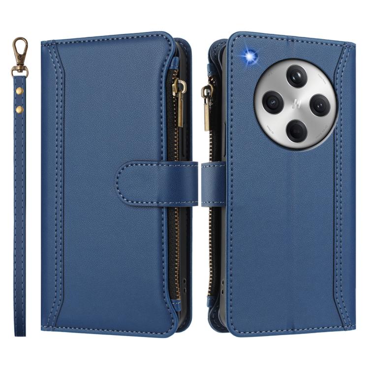 For OPPO Find X8 5G Global Magnetic Closure 9 Card Slots Zipper Leather Case with Hand Strap