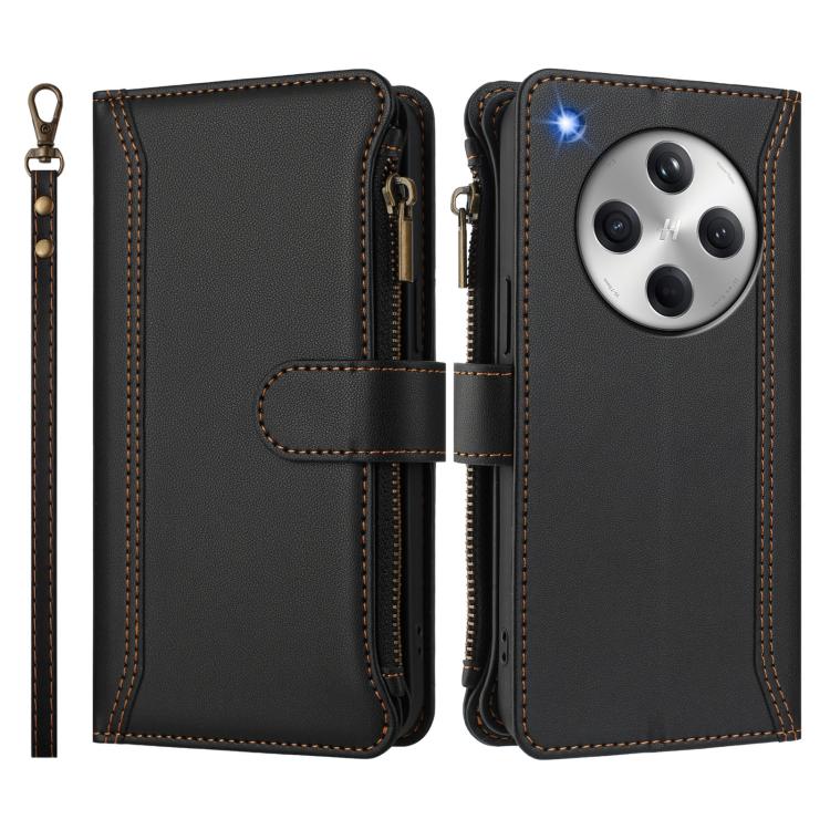 For OPPO Find X8 5G Global Magnetic Closure 9 Card Slots Zipper Leather Case with Hand Strap