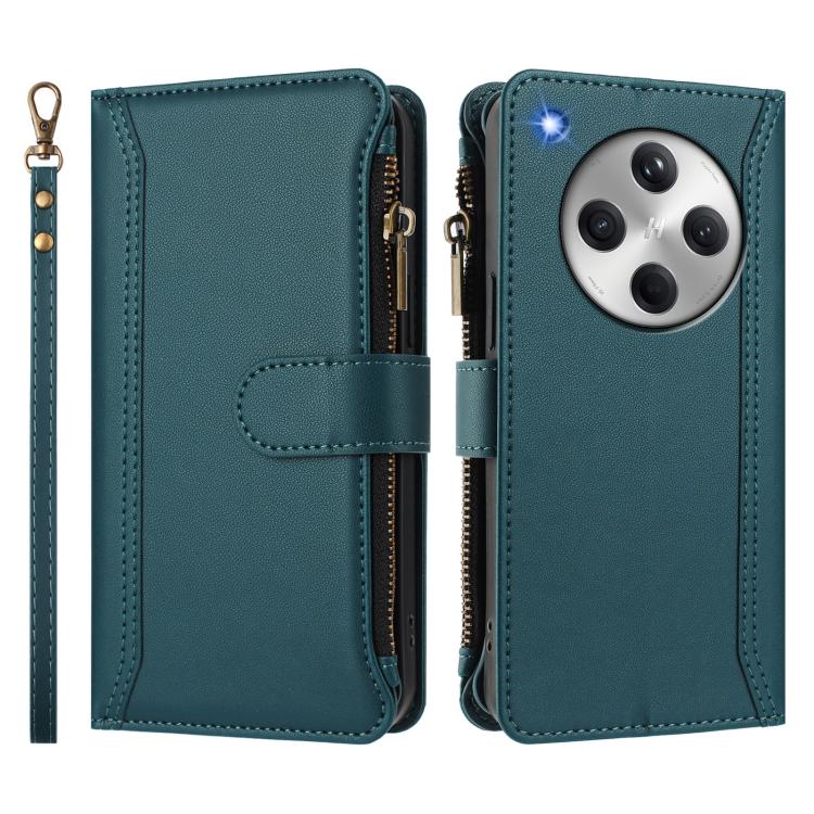 For OPPO Find X8 5G Global Magnetic Closure 9 Card Slots Zipper Leather Case with Hand Strap