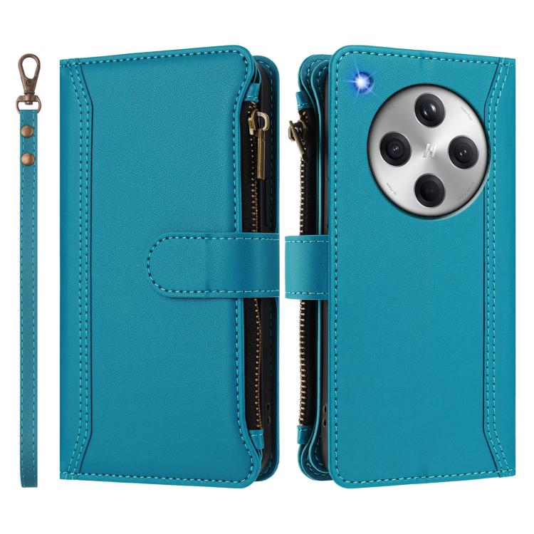 For OPPO Find X8 5G Global Magnetic Closure 9 Card Slots Zipper Leather Case with Hand Strap