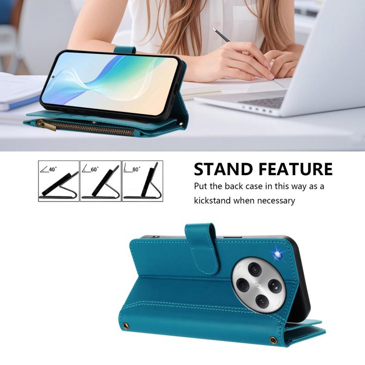 For OPPO Find X8 5G Global Magnetic Closure 9 Card Slots Zipper Leather Case with Hand Strap