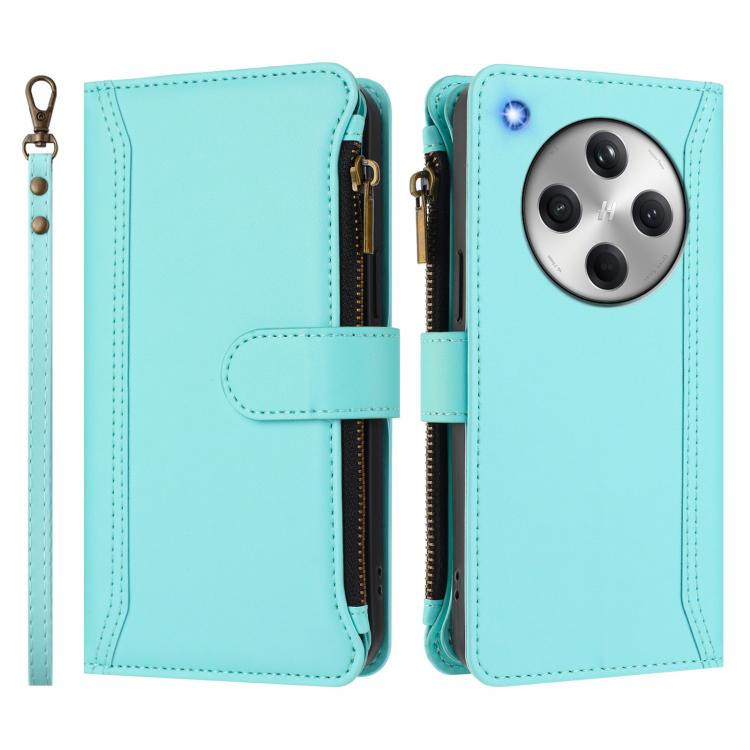 For OPPO Find X8 5G Global Magnetic Closure 9 Card Slots Zipper Leather Case with Hand Strap