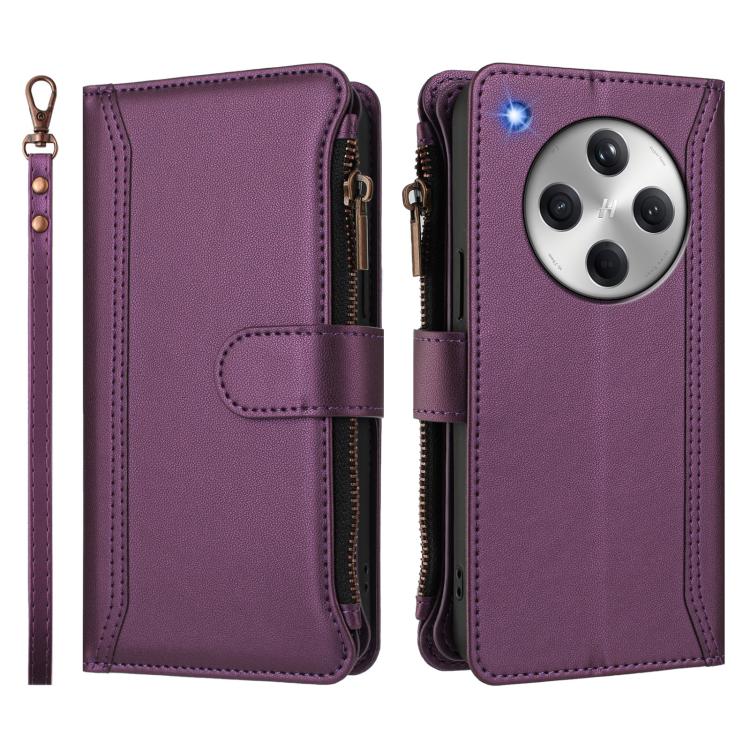 For OPPO Find X8 5G Global Magnetic Closure 9 Card Slots Zipper Leather Case with Hand Strap