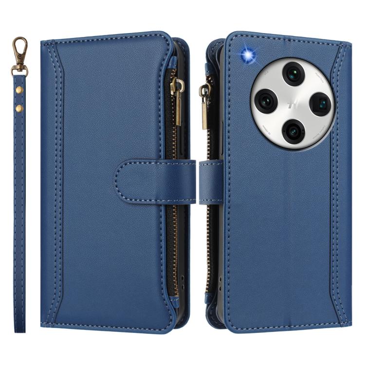 For OPPO Find X8 Pro 5G Global Magnetic Closure 9 Card Slots Zipper Leather Case with Hand Strap
