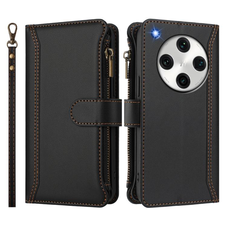 For OPPO Find X8 Pro 5G Global Magnetic Closure 9 Card Slots Zipper Leather Case with Hand Strap