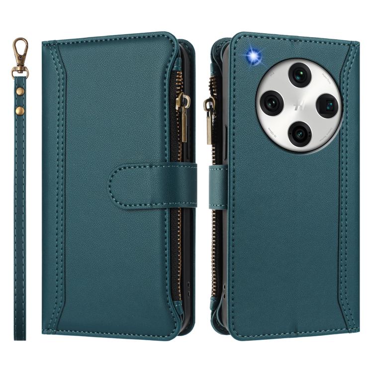For OPPO Find X8 Pro 5G Global Magnetic Closure 9 Card Slots Zipper Leather Case with Hand Strap