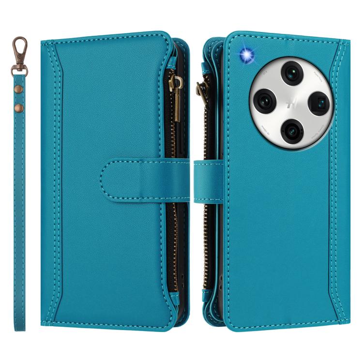 For OPPO Find X8 Pro 5G Global Magnetic Closure 9 Card Slots Zipper Leather Case with Hand Strap