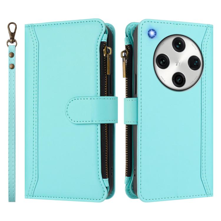 For OPPO Find X8 Pro 5G Global Magnetic Closure 9 Card Slots Zipper Leather Case with Hand Strap
