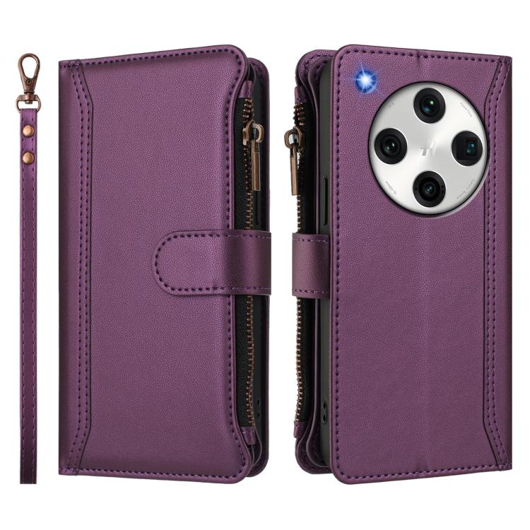For OPPO Find X8 Pro 5G Global Magnetic Closure 9 Card Slots Zipper Leather Case with Hand Strap