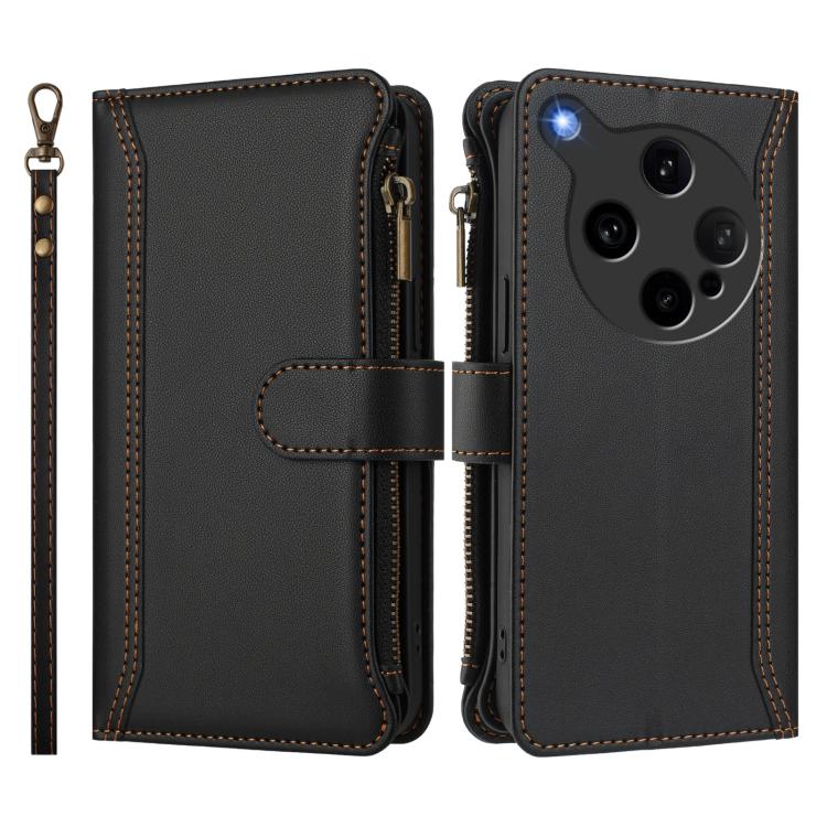 For OPPO Find X8 Ultra 5G Magnetic Closure 9 Card Slots Zipper Leather Case with Hand Strap