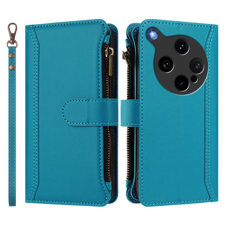 For OPPO Find X8 Ultra 5G Magnetic Closure 9 Card Slots Zipper Leather Case with Hand Strap