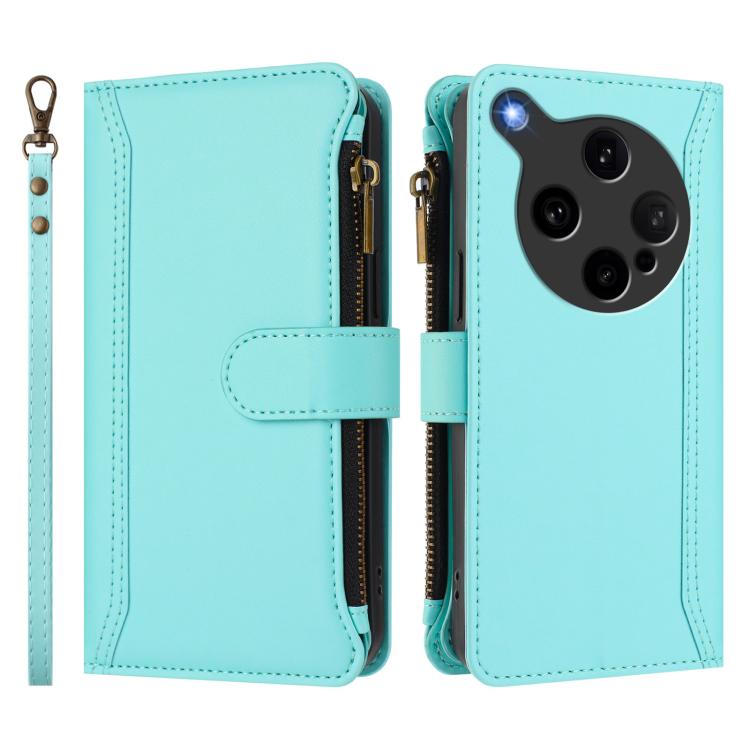 For OPPO Find X8 Ultra 5G Magnetic Closure 9 Card Slots Zipper Leather Case with Hand Strap