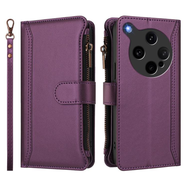 For OPPO Find X8 Ultra 5G Magnetic Closure 9 Card Slots Zipper Leather Case with Hand Strap