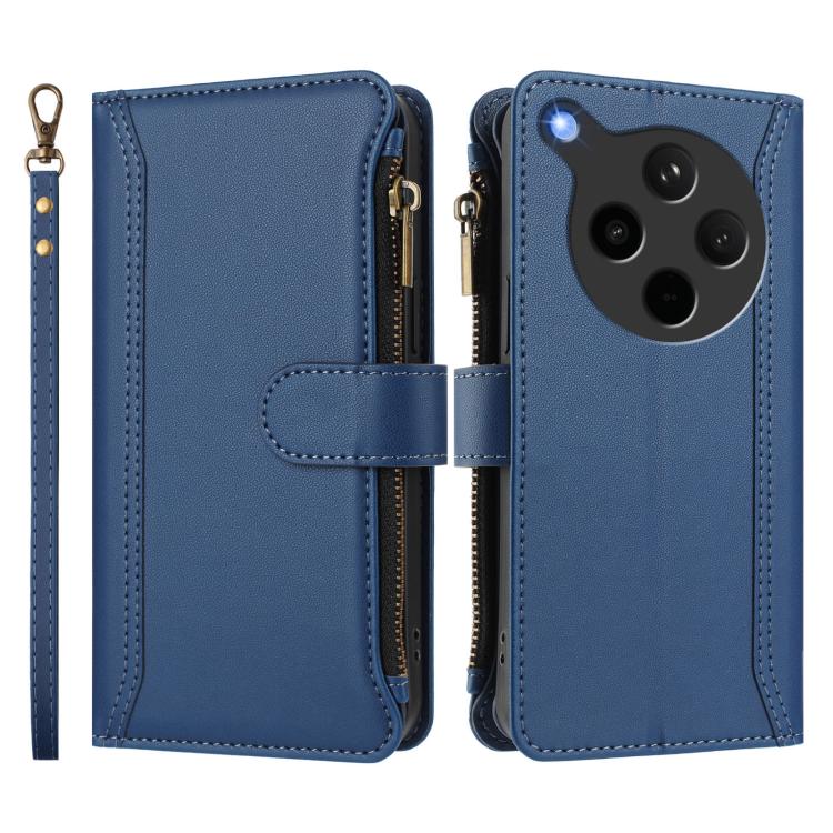 For OPPO Find X8s+ 5G Magnetic Closure 9 Card Slots Zipper Leather Case with Hand Strap