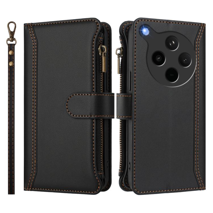 For OPPO Find X8s+ 5G Magnetic Closure 9 Card Slots Zipper Leather Case with Hand Strap