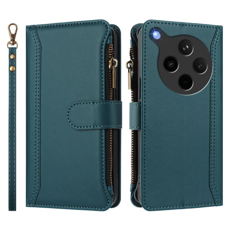 For OPPO Find X8s+ 5G Magnetic Closure 9 Card Slots Zipper Leather Case with Hand Strap