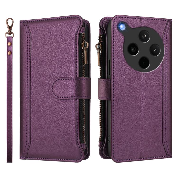 For OPPO Find X8s+ 5G Magnetic Closure 9 Card Slots Zipper Leather Case with Hand Strap