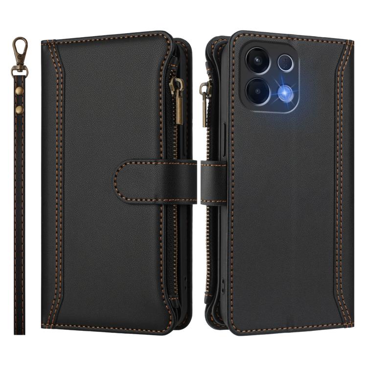 For OPPO K12S / K13 India Magnetic Closure 9 Card Slots Zipper Leather Case with Hand Strap