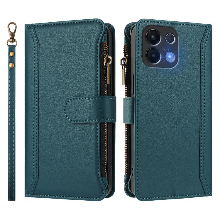 For OPPO K12S / K13 India Magnetic Closure 9 Card Slots Zipper Leather Case with Hand Strap