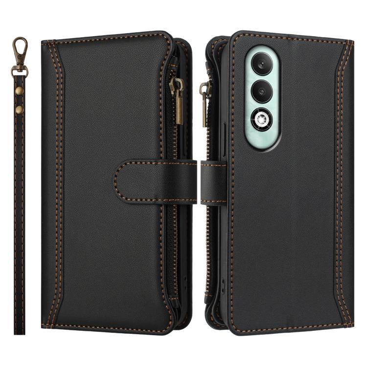 For OPPO K12X 5G Global Magnetic Closure 9 Card Slots Zipper Leather Case with Hand Strap