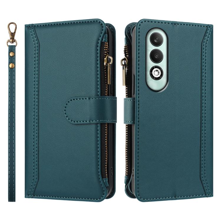 For OPPO K12X 5G Global Magnetic Closure 9 Card Slots Zipper Leather Case with Hand Strap