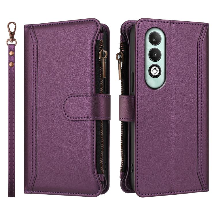 For OPPO K12X 5G Global Magnetic Closure 9 Card Slots Zipper Leather Case with Hand Strap