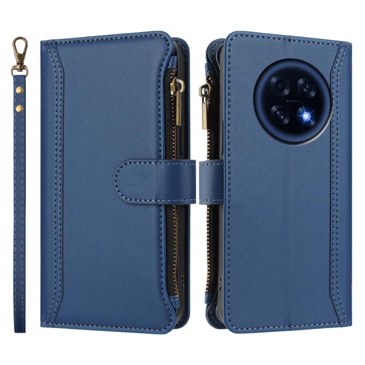 For OPPO A6 GT 5G Magnetic Closure 9 Card Slots Zipper Leather Case with Hand Strap