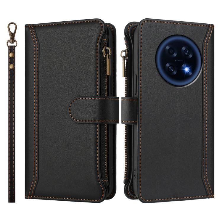 For OPPO A6 GT 5G Magnetic Closure 9 Card Slots Zipper Leather Case with Hand Strap