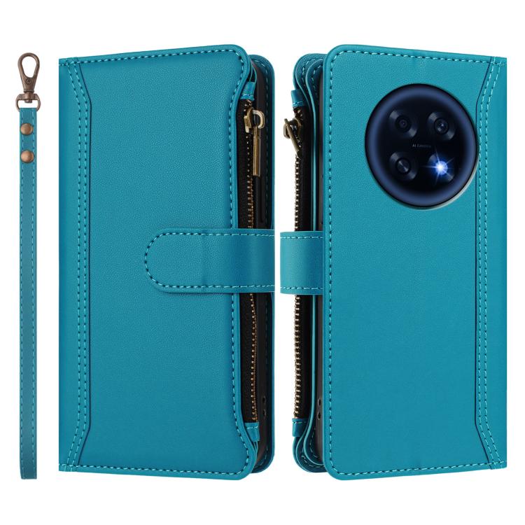 For OPPO A6 GT 5G Magnetic Closure 9 Card Slots Zipper Leather Case with Hand Strap