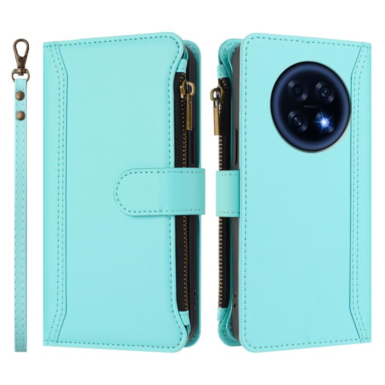 For OPPO A6 GT 5G Magnetic Closure 9 Card Slots Zipper Leather Case with Hand Strap