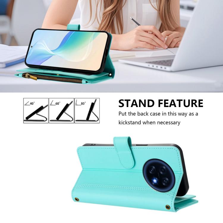 For OPPO A6 GT 5G Magnetic Closure 9 Card Slots Zipper Leather Case with Hand Strap