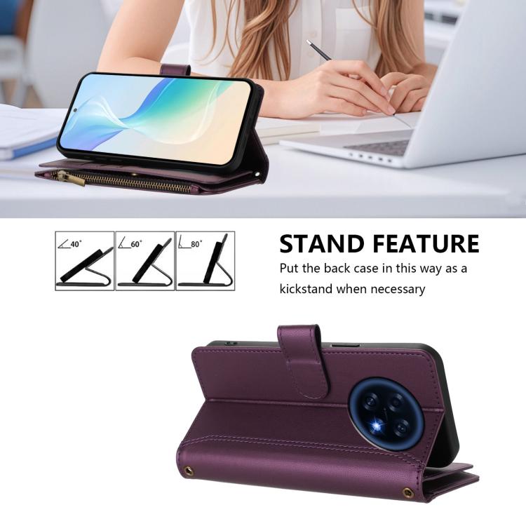For OPPO A6 GT 5G Magnetic Closure 9 Card Slots Zipper Leather Case with Hand Strap