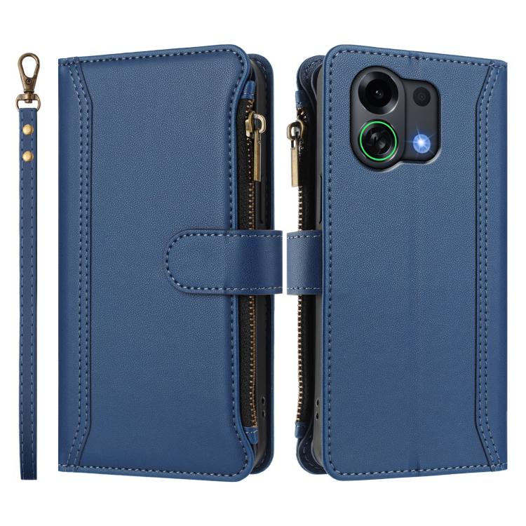 For OPPO K13 Turbo 5G Magnetic Closure 9 Card Slots Zipper Leather Case with Hand Strap