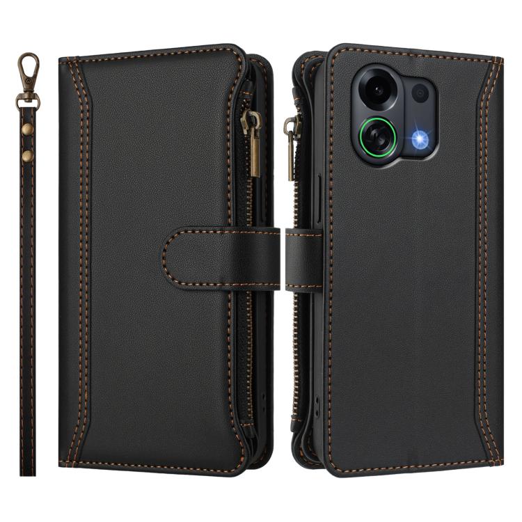 For OPPO K13 Turbo 5G Magnetic Closure 9 Card Slots Zipper Leather Case with Hand Strap