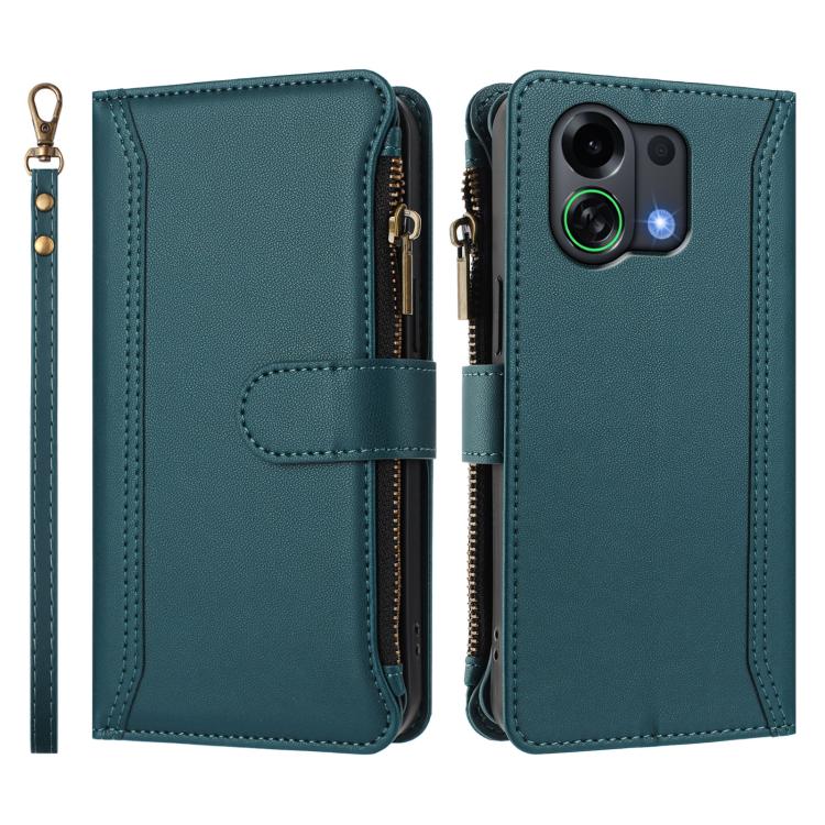 For OPPO K13 Turbo 5G Magnetic Closure 9 Card Slots Zipper Leather Case with Hand Strap