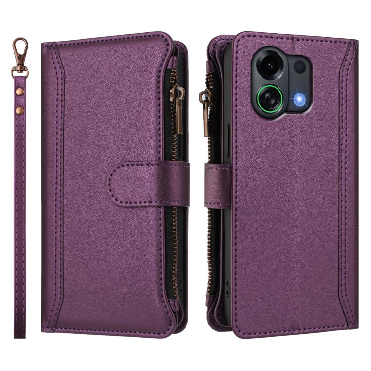 For OPPO K13 Turbo 5G Magnetic Closure 9 Card Slots Zipper Leather Case with Hand Strap