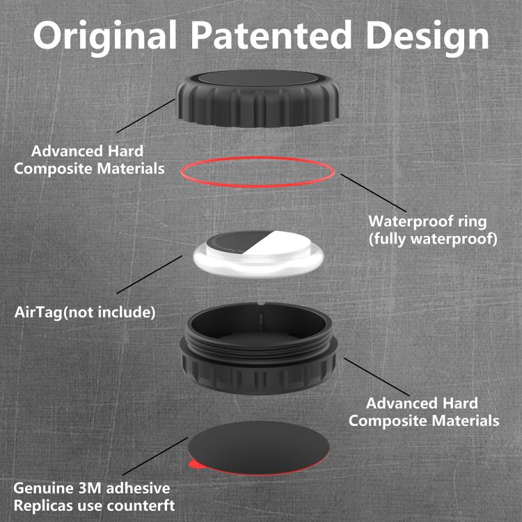 For AirTag 2nd Gen / AirTag 1st Gen PC Adhesive Waterproof Protective Case - Black