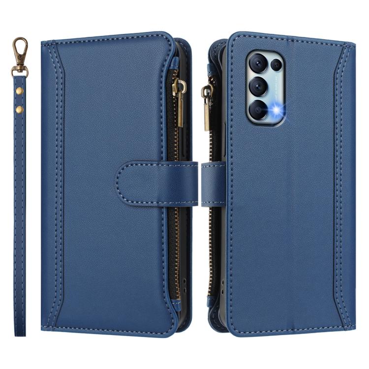 For OPPO Reno5 5G / Find X3 Lite Magnetic Closure 9 Card Slots Zipper Leather Case with Hand Strap