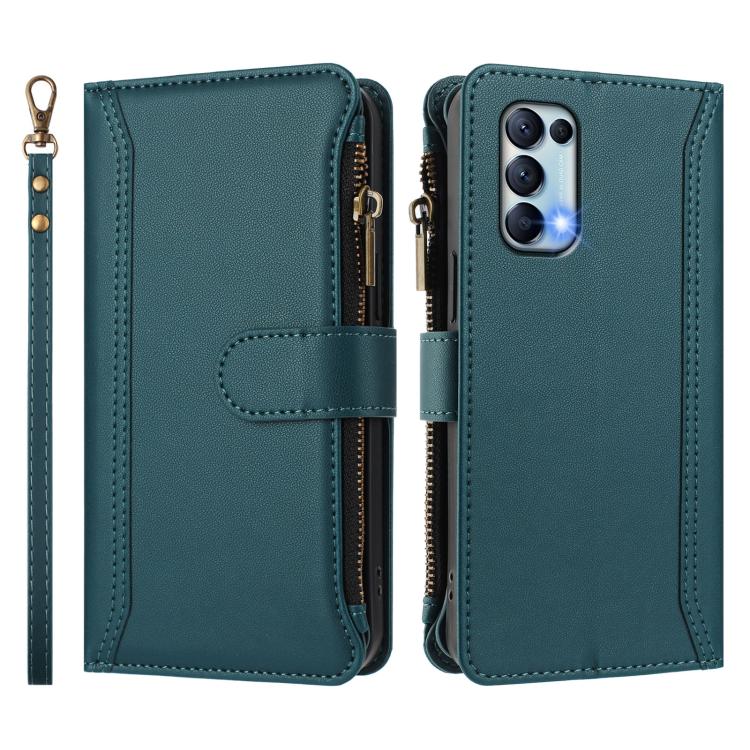 For OPPO Reno5 5G / Find X3 Lite Magnetic Closure 9 Card Slots Zipper Leather Case with Hand Strap