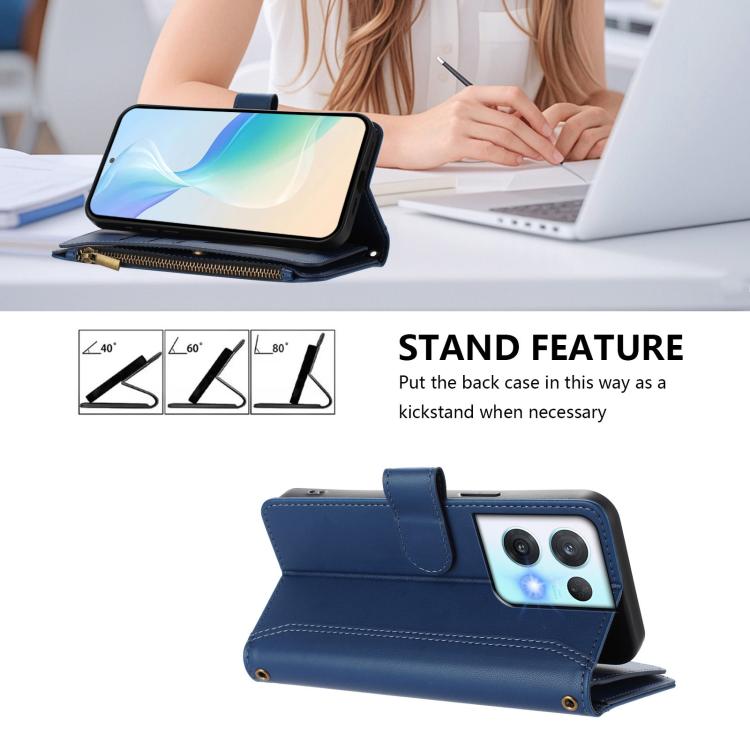 For OPPO Reno8 Pro 5G Magnetic Closure 9 Card Slots Zipper Leather Case with Hand Strap