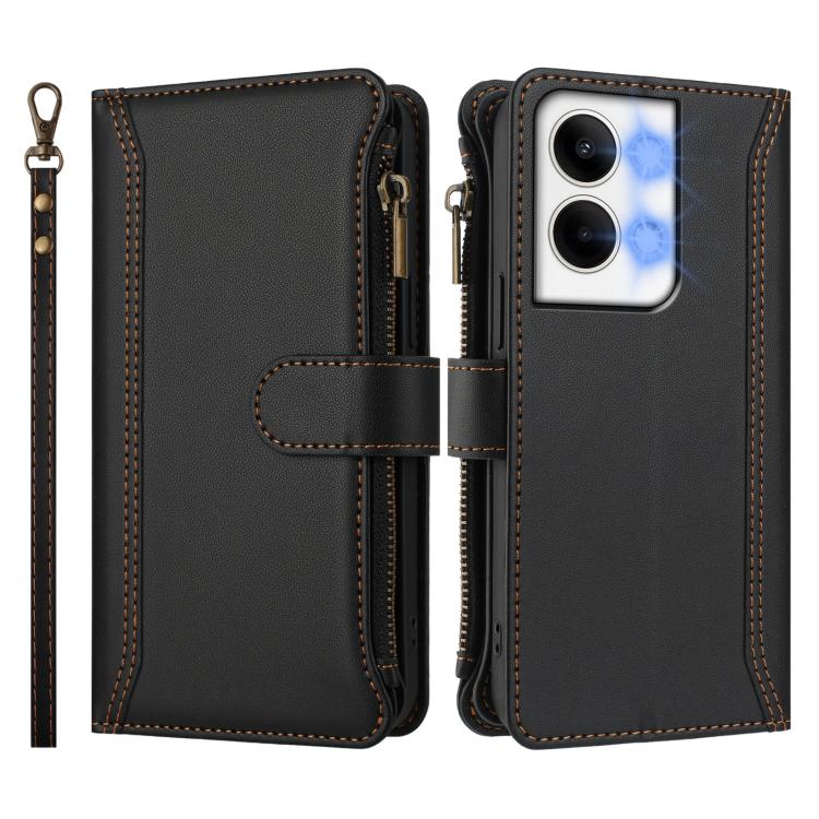 For OPPO Reno9 5G / 9 Pro 5G Magnetic Closure 9 Card Slots Zipper Leather Case with Hand Strap