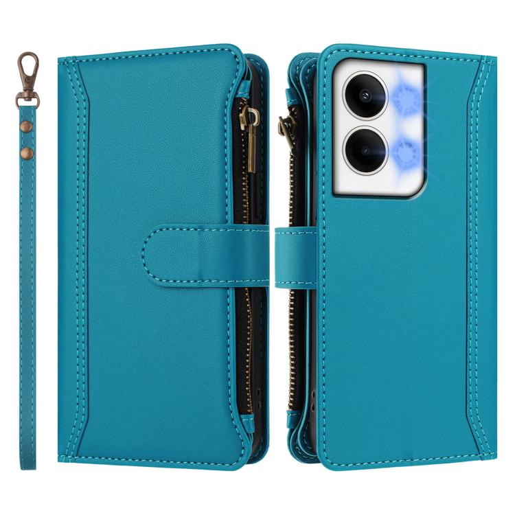 For OPPO Reno9 5G / 9 Pro 5G Magnetic Closure 9 Card Slots Zipper Leather Case with Hand Strap