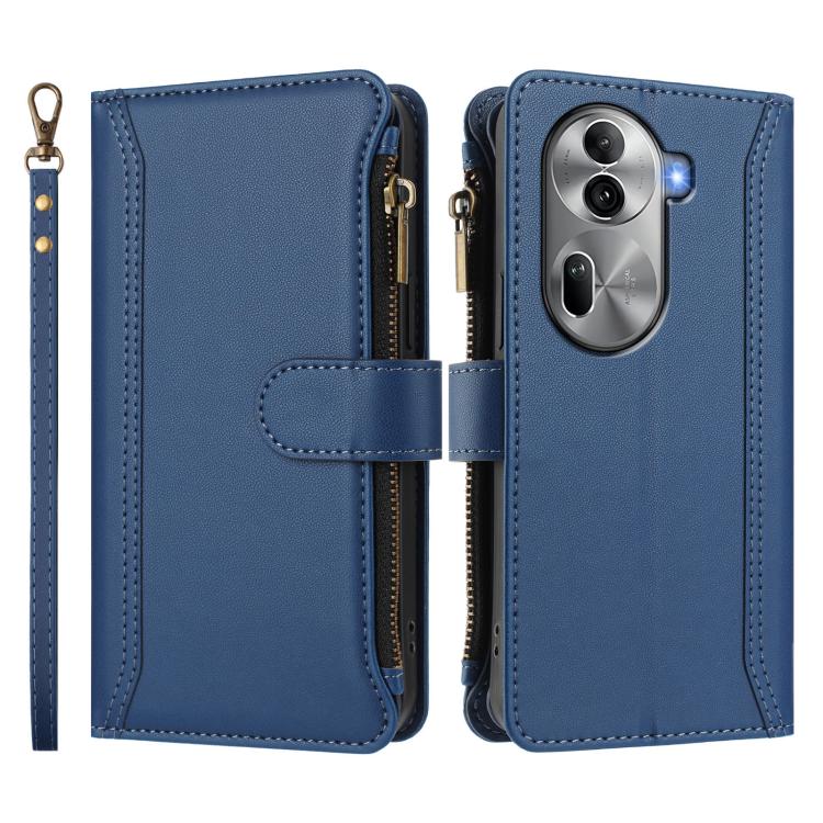 For OPPO Reno11 Pro 5G Global Magnetic Closure 9 Card Slots Zipper Leather Case with Hand Strap