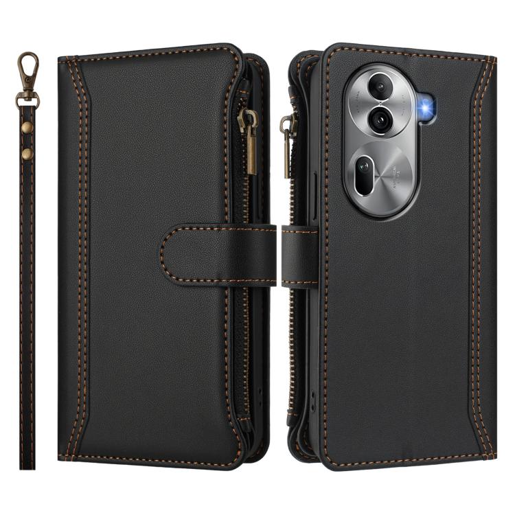 For OPPO Reno11 Pro 5G Global Magnetic Closure 9 Card Slots Zipper Leather Case with Hand Strap