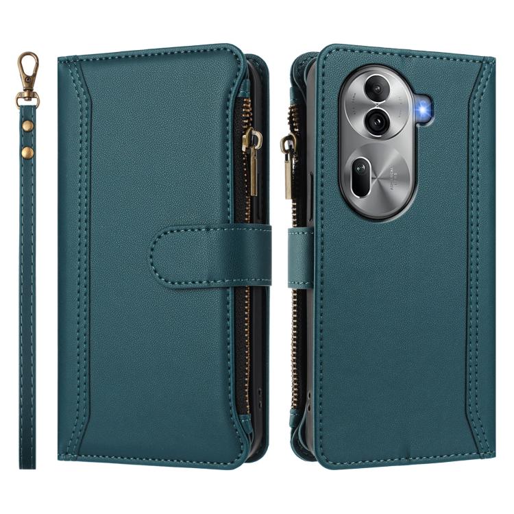 For OPPO Reno11 Pro 5G Global Magnetic Closure 9 Card Slots Zipper Leather Case with Hand Strap