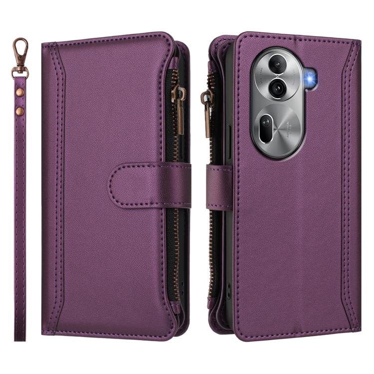 For OPPO Reno11 Pro 5G Global Magnetic Closure 9 Card Slots Zipper Leather Case with Hand Strap