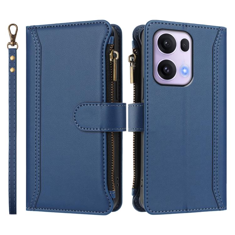 For OPPO Reno13 Pro 5G Global Magnetic Closure 9 Card Slots Zipper Leather Case with Hand Strap