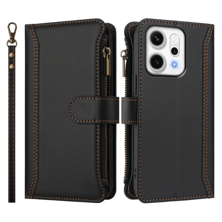 For OPPO Reno14 5G Global Magnetic Closure 9 Card Slots Zipper Leather Case with Hand Strap