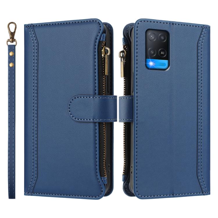 For Realme V11 5G Magnetic Closure 9 Card Slots Zipper Leather Case with Hand Strap