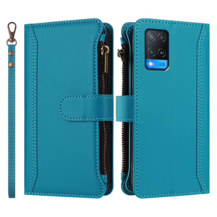 For Realme V11 5G Magnetic Closure 9 Card Slots Zipper Leather Case with Hand Strap